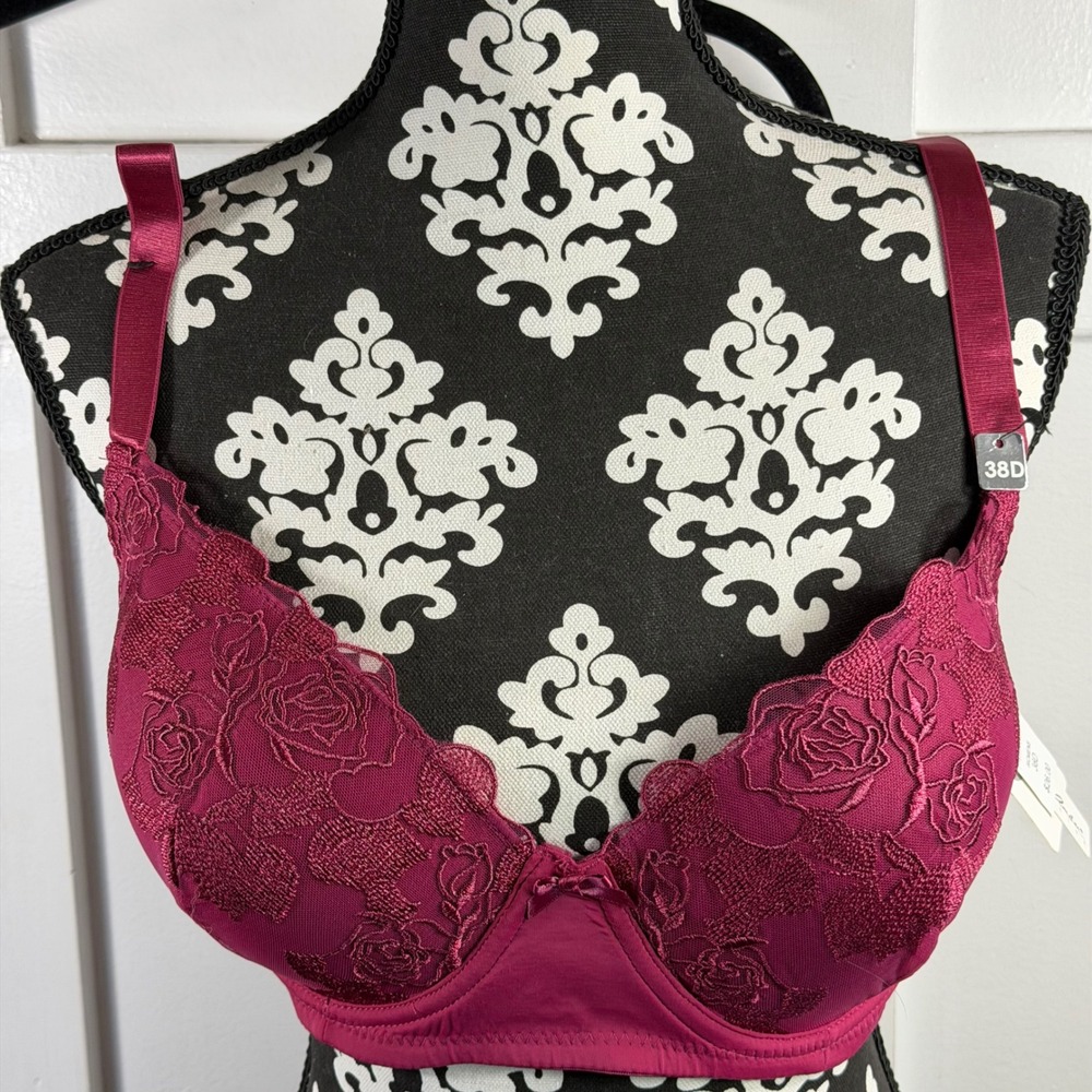 Carrie Amber Magenta Floral Lace Rose Embroidery Underwire Bra 38D CA5156M NWT